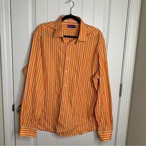Ralph Lauren purple label Italy striped orange cotton button front shirt size XL